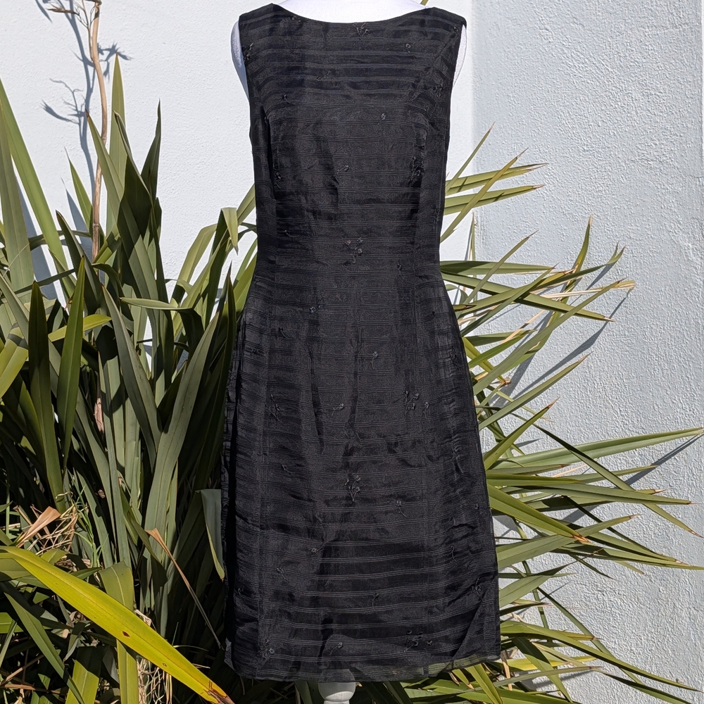 Vintage 90s Preview Collection 100% Silk Little Black Dress Embroidered Size 10
